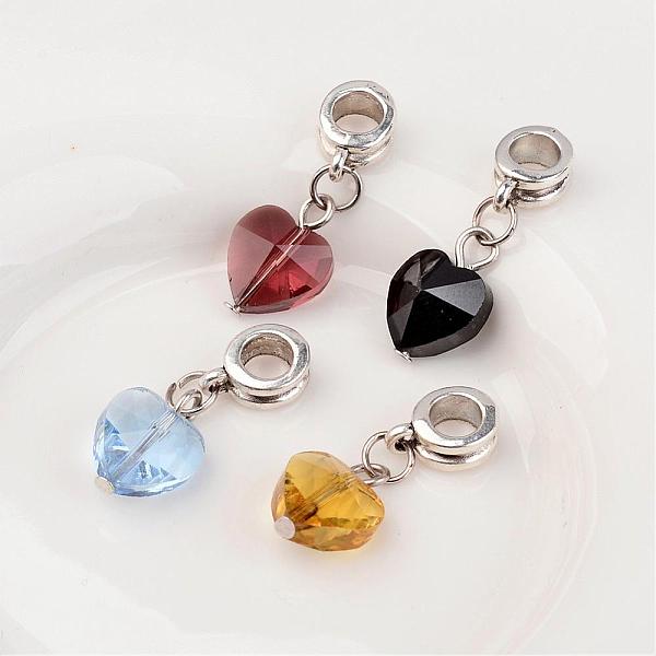 

PandaHall Faceted Heart Glass European Dangle Charms with Alloy Findings, Mixed Color, 26mm, Hole: 4.5mm Glass Heart Multicolor