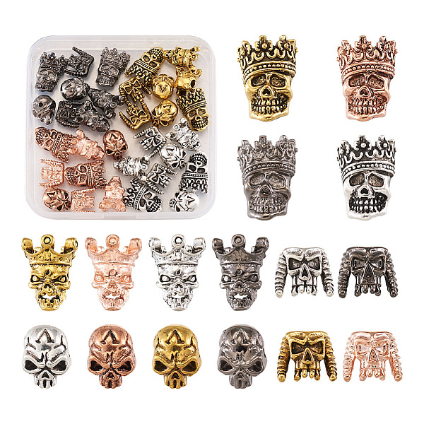 

PandaHall Fashewelry 32Pcs 16 Styles Tibetan Style Alloy Beads, Skull, Mixed Color, 2pcs/style Alloy Skull