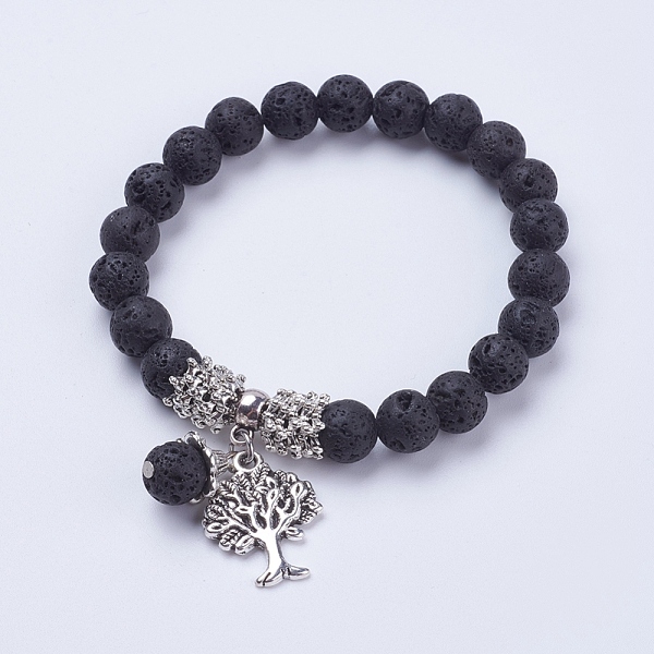 

PandaHall Natural Lava Rock Stretch Charm Bracelets, with Alloy Tree Pendants, with Burlap Paking Pouches Drawstring Bags, Antique Silver..., Black