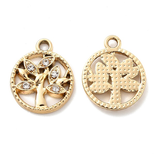 

PandaHall UV Plating Alloy Pendants, with Crystal Rhinestone, Flat Round with Tree Charms, Golden, 18x15x2mm, Hole: 1.7mm Alloy+Rhinestone..., Clear