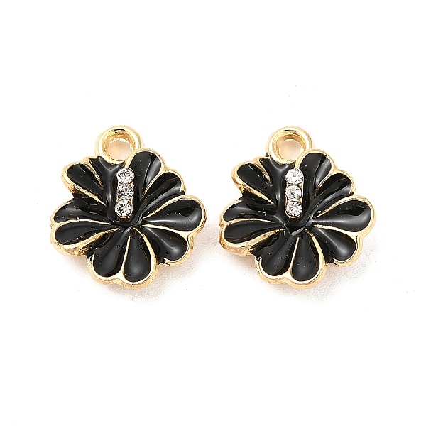 

PandaHall Alloy Enamel Charms, with Crystal Rhinestone, Cadmium Free & Nickel Free & Lead Free, Hibiscus Flower Charm, Light Gold, Black...