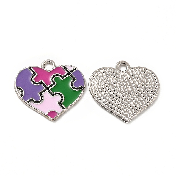

PandaHall Alloy Enamel Pendants, Heart with Autism Puzzle Pattern Charm, Platinum, Colorful, 19x20.5x1mm, Hole: 2mm Alloy+Enamel Others