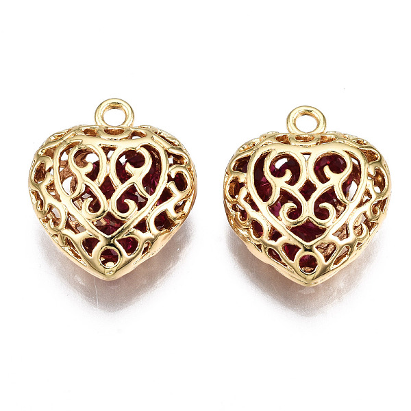 

PandaHall Brass Pendants, with Glass Rhinestone Inside, Hollow, Nickel Free, Heart, Real 18K Gold Plated, 20x17x7mm, Hole: 1.8mm...