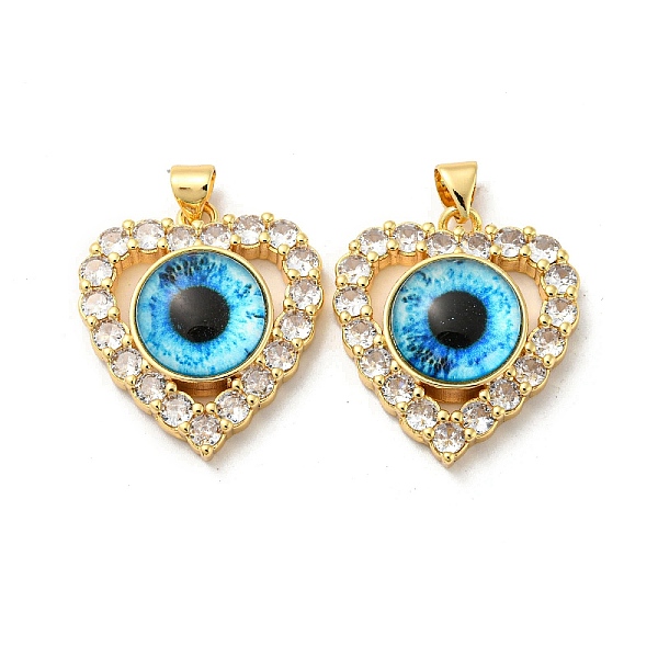 

PandaHall Real 18K Gold Plated Brass Pendants, with Glass and Acrylic, Heart with Evil Eye Charms, Deep Sky Blue, 26x22.5x7mm, Hole...