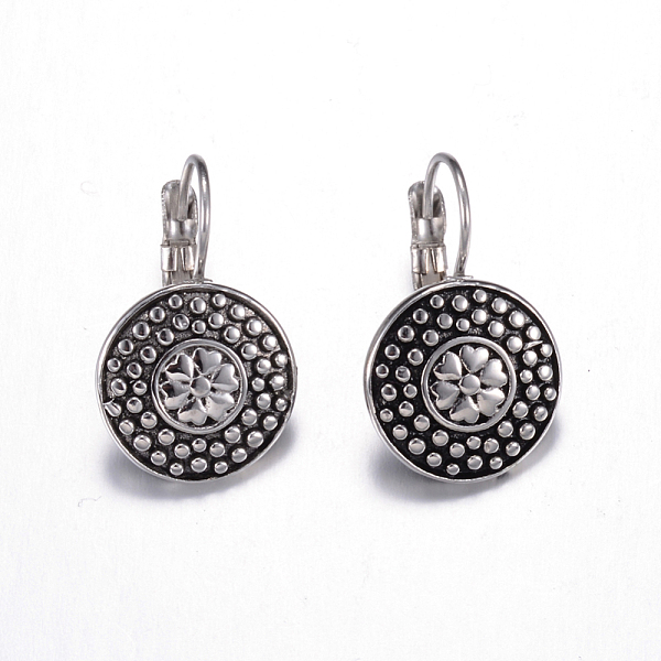

PandaHall 316 Surgical Stainless Steel Leverback Earrings, Hypoallergenic Earrings, Flat Round, Antique Silver, 23.5x14.5x10mm, pin: 1mm 316...