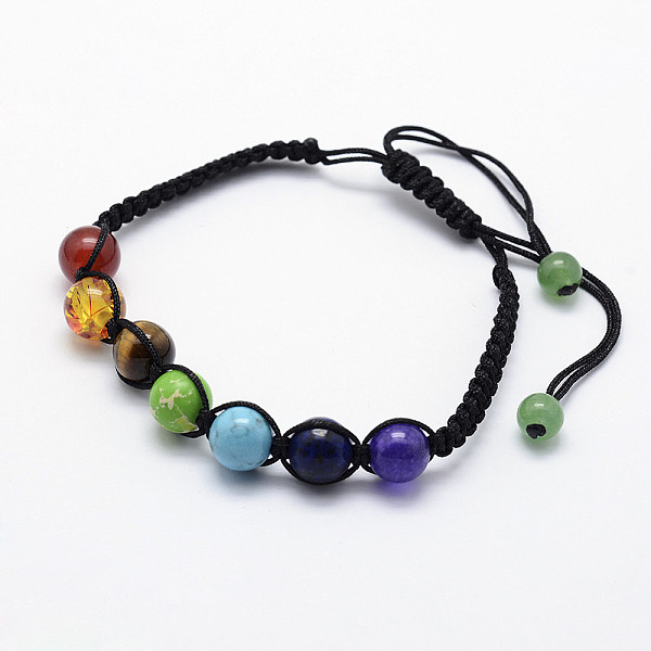 

PandaHall Adjustable Nylon Cord Braided Bead Bracelets, with Natural/Synthetic Mixed Stone, 1-7/8 inch~2 inch(48~50mm) Mixed Stone