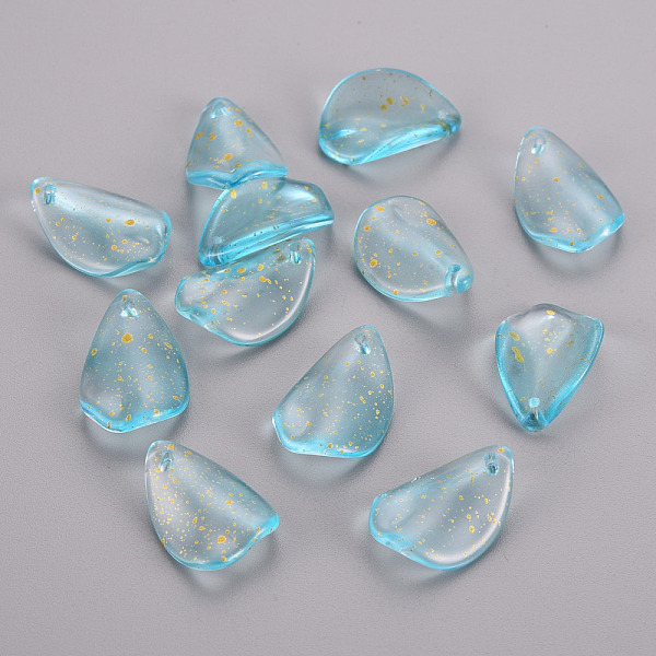 

PandaHall Transparent Spray Painted Glass Pendants, with Gold Foil, Kapok Petal, Cyan, 21x14x2.5mm, Hole: 1.2mm Glass Petaline Cyan