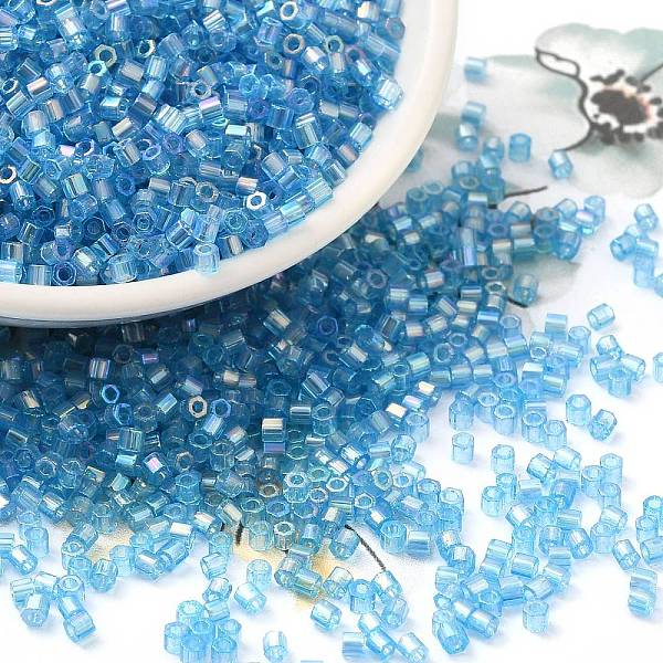 

PandaHall Transparent Colours AB Glass Seed Beads, Hexagon(Two Cut), Dodger Blue, 2x1.5mm, Hole: 0.9mm Glass