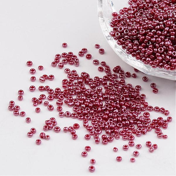 

PandaHall DIY Craft Beads 12/0 Opaque Colors Lustered Round Glass Seed Beads, Crimson, Size: about 2mm in diameter, hole:1mm, about..., Pink