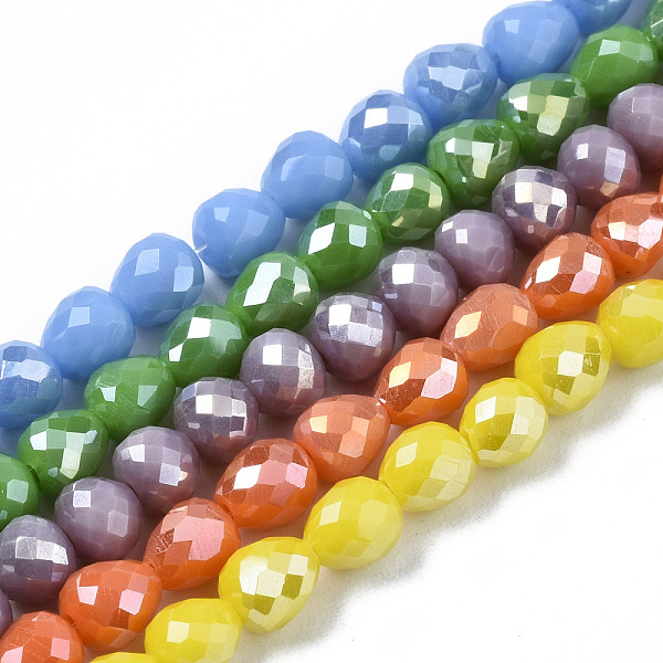 

PandaHall Opaque Glass Beads Strands, AB Color Plated, Faceted, Teardrop, Mixed Color, 4.5x4.5mm, Hole: 1mm, about 99~101pcs/strand, 17.64..., Multicolor