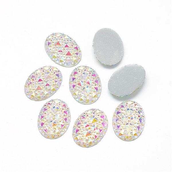

PandaHall Resin Cabochons, Bottom Silver Plated, AB Color Plated, Oval, White, 18x13x2.5mm Resin Oval White