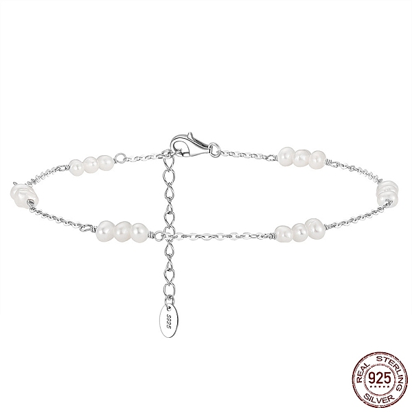 

PandaHall Natural Freshwater Pearl Beaded Link Anklet with Rhodium Plated 925 Sterling Silver Cable Chain for Women, with S925 Stamp, Real...