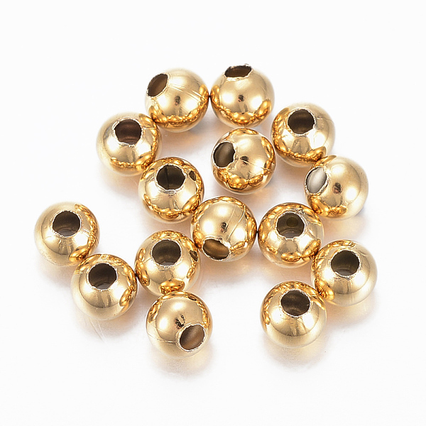 

PandaHall 304 Stainless Steel Beads, Round, Golden, 5x4.5mm, Hole: 2mm 304 Stainless Steel Round