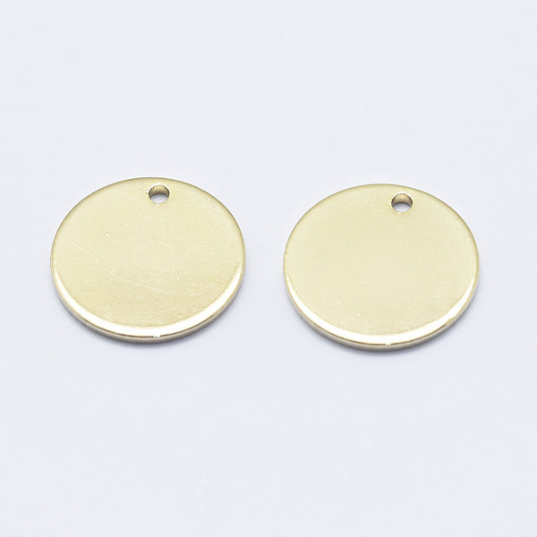 

PandaHall Brass Charms, Long-Lasting Plated, Real 18K Gold Plated, Nickel Free, Flat Round, 14x1mm, Hole: 1.5mm Brass Flat Round