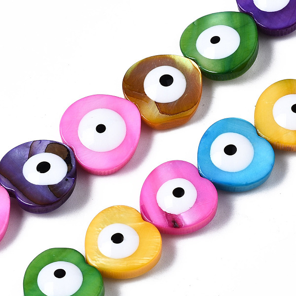 

PandaHall Natural Freshwater Shell Beads Strands, with Enamel, Double-Faced, Heart with Evil Eye, Dyed, Mixed Color, 13x13~14x4~6mm, Hole..., Multicolor