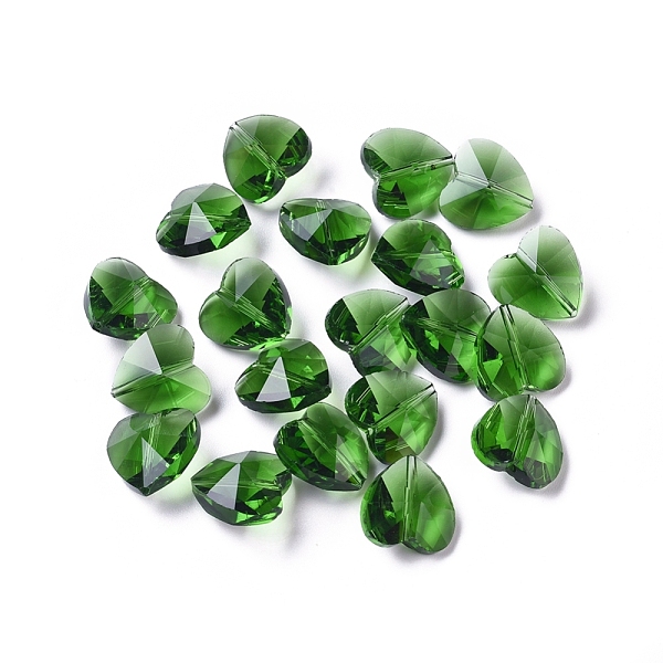 

PandaHall Transparent Glass Beads, Faceted, Heart, Green, 14x14x8~9mm, Hole: 1~1.2mm Glass Heart Green