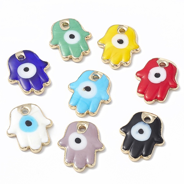 

PandaHall Brass Enamel Pendants, Real 18K Gold Plated, Hamsa Hand/Hand of Miriam with Evil Eye, Mixed Color, 35x29x5mm, Hole: 3.2mm..., Multicolor