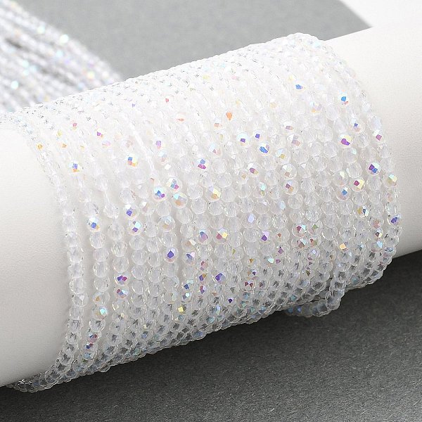 

PandaHall Electroplate Glass Beads Strands, AB Color Plated, Faceted Round, Clear, 2mm, Hole: 0.7mm, about 184~187pcs/strand, 14.45''...