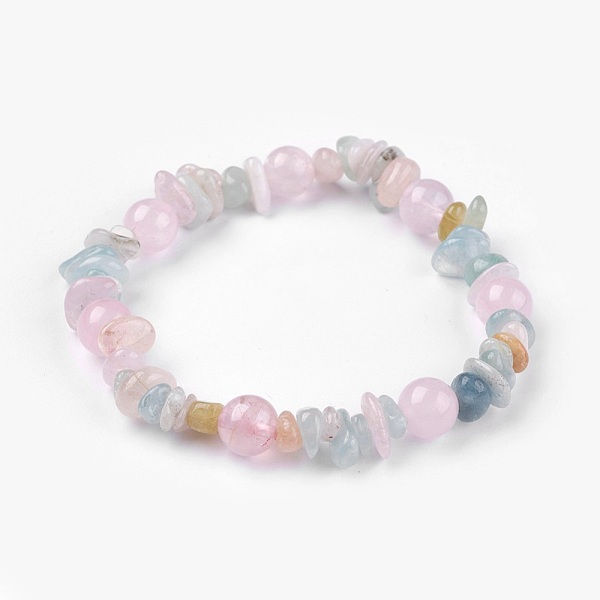 

PandaHall Stretch Bracelets, with Natural Morganite and Rose Quartz Beads, 2-3/8 inch(6.2cm) Morganite