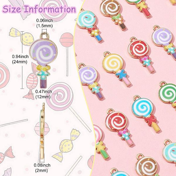 

PandaHall 40Pcs 8 Styles Alloy Enamel Pendants, Golden, Lollipop Charm, Mixed Color, 24x12x2mm, Hole: 1.5mm, 5pcs/style Alloy+Enamel Candy..., Multicolor
