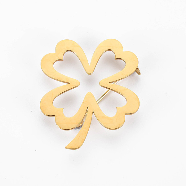 

PandaHall Open Clover Brooch, 201 Stainless Steel Leaf Lapel Pin for Backpack Clothes, Nickel Free & Lead Free, Golden, 41x34x6mm, Pin...