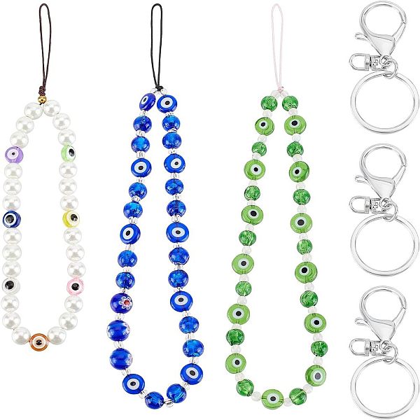 

PandaHall OLYCRAFT 3 Pcs Evil Eye Phone Charm Evil Eye Lampwork Beads Phone Charm 3 Styles Beaded Phone Lanyard Wrist Strap with Nylon..., Multicolor