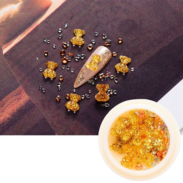 

PandaHall Nail Art Decoration Accessories, with Resin Cabochons and Glass No Hole Beads, Chip & Bear, Goldenrod, 10x8x4mm &..., Gold