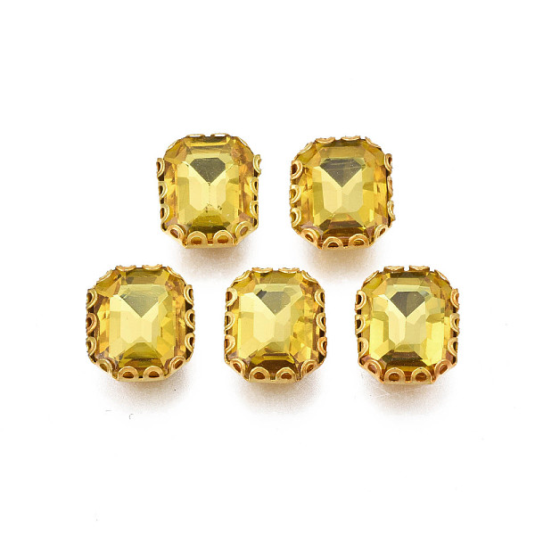 

PandaHall Sew on Rhinestone, Transparent Glass Rhinestones, with Iron Prong Settings, Faceted, Rectangle, Light Khaki, 10.5x8.5x5mm, Hole...