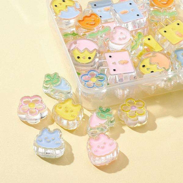 

PandaHall 36Pcs 18 Style Transparent Acrylic Beads, with Enamel, Rabbit & Egg & Flower & Flower with Smiling Face & Carrot, Mixed Color..., Multicolor