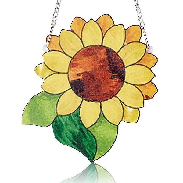 PandaHall CREATCABIN Sunflower Gift Window Hanging Acrylic Sun Catcher Wall Decor Art Flower Decorations with Chains Clasps for Women Mom...