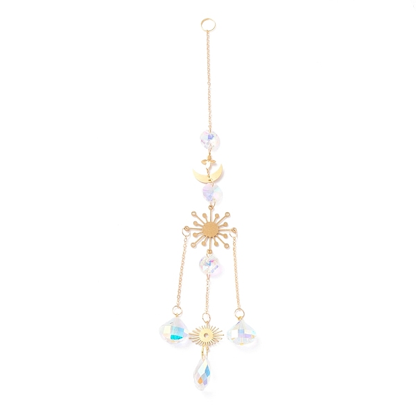 PandaHall Hanging Crystal Aurora Wind Chimes, with Prismatic Pendant and Snowflake-shaped Iron Link, for Home Window Chandelier Decoration...