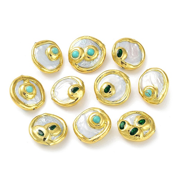 

PandaHall Baroque Natural Keshi Pearl Flat Round Beads, Rack Plating Brass Beads with Glass and Synthetic Turquoise, Long-Lasting Plated...