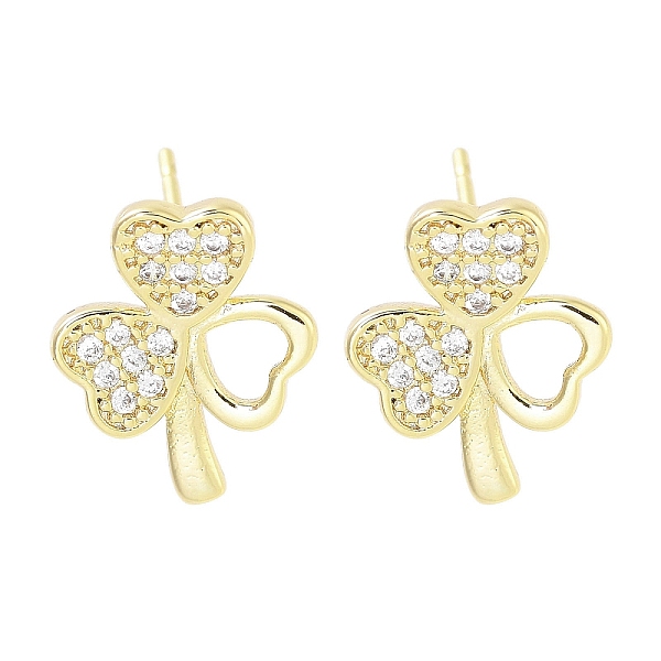 

PandaHall Brass Micro Pave Clear Cubic Zirconia Stud Earrings for Women, Real 18K Gold Plated, Clover, 13x10.5mm Cubic Zirconia Clover Clear
