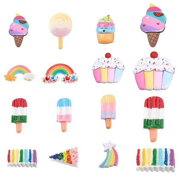 

PandaHall SUNNYCLUE 48Pcs 12 Styles Food Resin Cabochon Ice Cream Charms Bulk Colorful Dessert Lollipop Rainbow Cake Cabochons Flatback for..., Multicolor