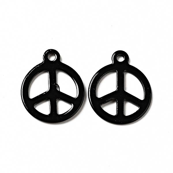 

PandaHall Spray Painted 201 Stainless Steel Pendants, Flat Round with Peace Sign Charm, Black, 15x12.5x1mm, Hole: 1.4mm 201 Stainless Steel...