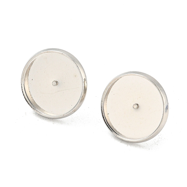 

PandaHall Brass Ear Stud Settings, Round, PlatinumSize: about 12mm long, tray: 18mm in diameter, 16mm inner diameter, 2.3mm thick. Brass...