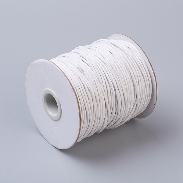 PandaHall Waxed Cotton Thread Cords, White, 1.5mm, about 100yards/roll(300 feet/roll) Waxed Cotton Cord Round White