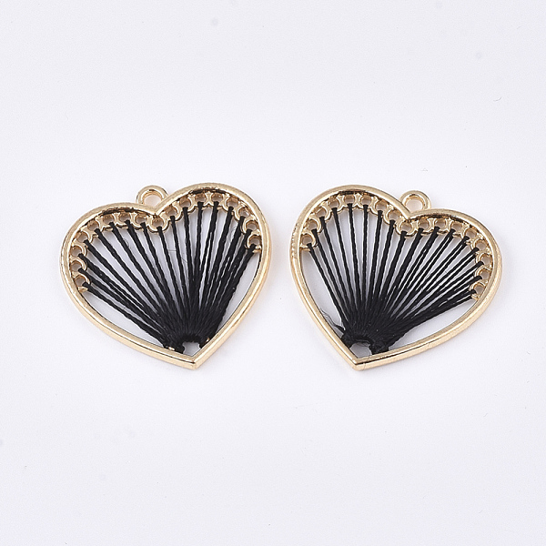 

PandaHall Cotton Thread Woven Pendants, with Alloy Findings, Heart, Golden, Black, 25.5x26.5x2.5mm, Hole: 1.8mm Cotton Heart Black