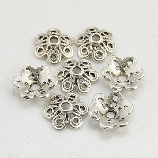 

PandaHall Tibetan Style Alloy Bead Caps, Lead Free & Cadmium Free, Flower, Antique Silver, about 12.5mm long, 12.5mm wide, 4mm thick, hole...