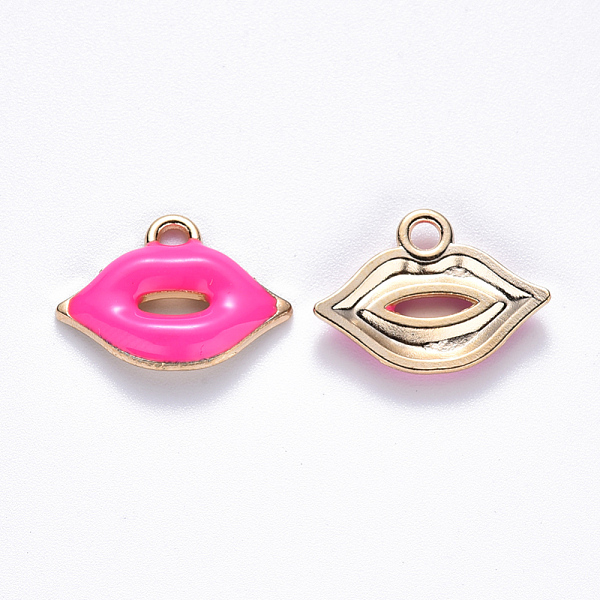 

PandaHall Alloy Enamel Pendants, Makeup Pendants, Lip Shape, Light Gold, Deep Pink, 13x18x3mm, Hole: 2mm Alloy+Enamel Lip Pink