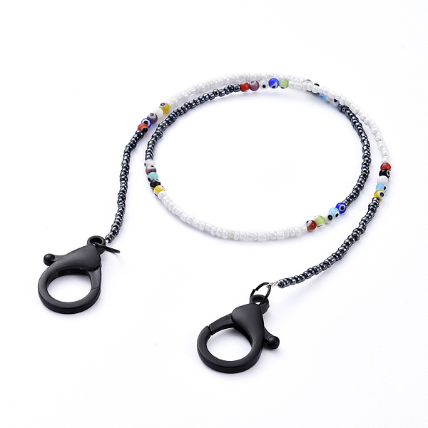 

PandaHall Personalized Beaded Necklaces, with Evil Eye Lampwork Round Beads, Glass Seed Beads and Plastic Lobster Claw Clasps, Black, 24.21...