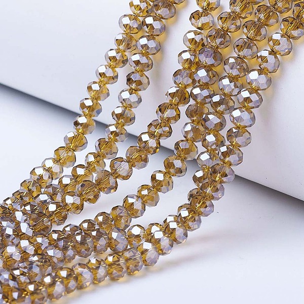 

PandaHall Electroplate Glass Beads Strands, Pearl Luster Plated, Faceted, Rondelle, Dark Goldenrod, 10x8mm, Hole: 1mm, about 63~65pcs/strand..., Gold