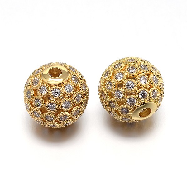 

PandaHall Brass Micro Pave Cubic Zirconia Round Beads, Real 18K Gold Plated, Lead Free & Cadmium Free & Nickel Free, Clear, 10mm, Hole...