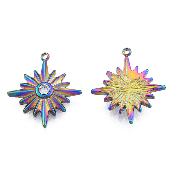 

PandaHall 304 Stainless Steel Pendants, with Crystal Rhinestone, Star, Rainbow Color, 21.5x19x3.5mm, Hole: 1.4mm Stainless Steel+Rhinestone..., Clear