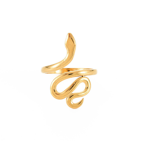 

PandaHall Ion Plating(IP) 304 Stainless Steel Snake Wide Open Cuff Ring for Women, Nickel Free, Real 18K Gold Plated, US Size 7 1/2(17.7mm)...