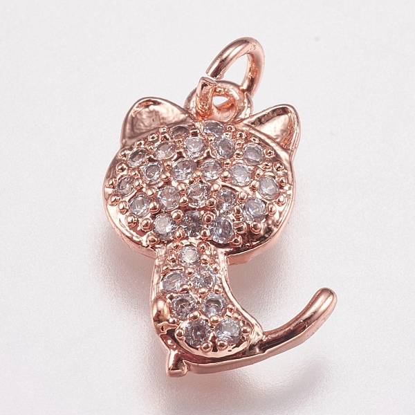 

PandaHall Brass Micro Pave Cubic Zirconia Kitten Charms, Cat Silhouette Shape, Rose Gold, 14x9x2.5mm, Hole: 2mm Brass+Cubic Zirconia Cat..., Clear