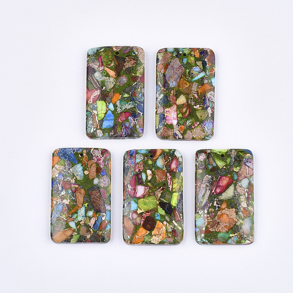 

PandaHall Synthetic Gold Line Regalite/Imperial Jasper/Sea Sediment Jasper Pendants, Dyed, Rectangle, Colorful, 47x32x7.5mm, Hole: 1.4mm...