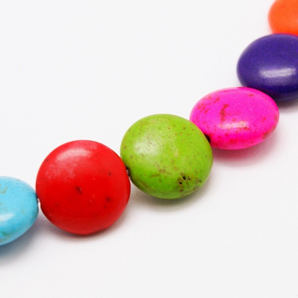

PandaHall Flat Round Synthetic Turquoise Beads Strands, Dyed, Mixed Color, 12x6mm, Hole: 1mm, about 34pcs/strand, 15.7 inch Synthetic..., Multicolor
