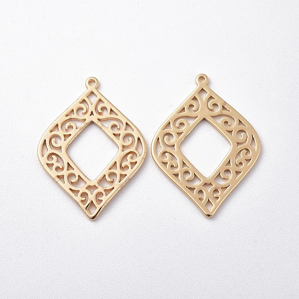 

PandaHall Brass Pendants, Rhombus, Nickel Free, Real 18K Gold Plated, 28x20x1mm, Hole: 1mm Brass Rhombus