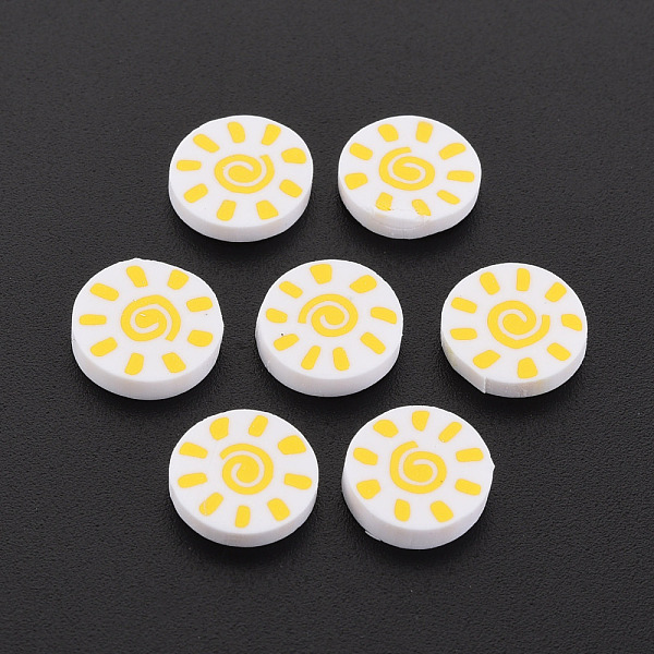 

PandaHall Handmade Polymer Clay Cabochons, Flat Round with Sun, White, 8.5~9x2mm, about 5500pcs/1000g Polymer Clay Flat Round White